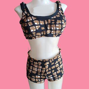 Vintage 1960's Bikini sz 13 Sears Geometric Crocodile Print HighSet Padded Bra